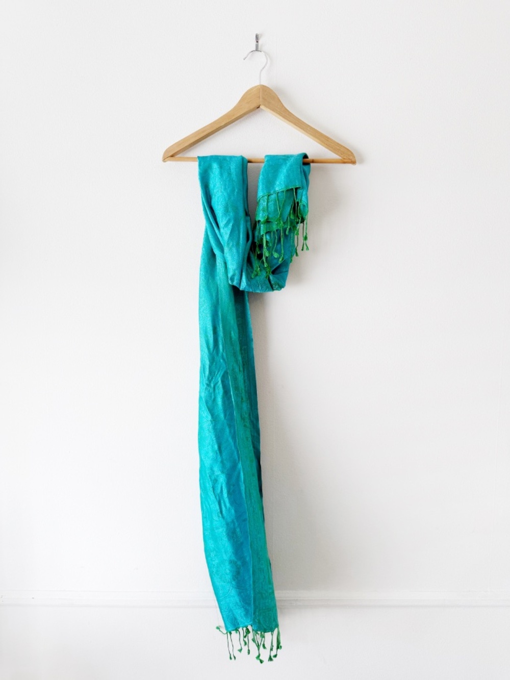 turquoise and green floral paisley large silk scarf